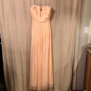 Long J Crew bridesmaid dress.